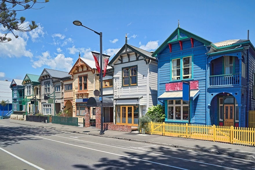 A Famous Group of Similar Houses Known as Six Sisters on Marine Parade in Napier, New Zealand
