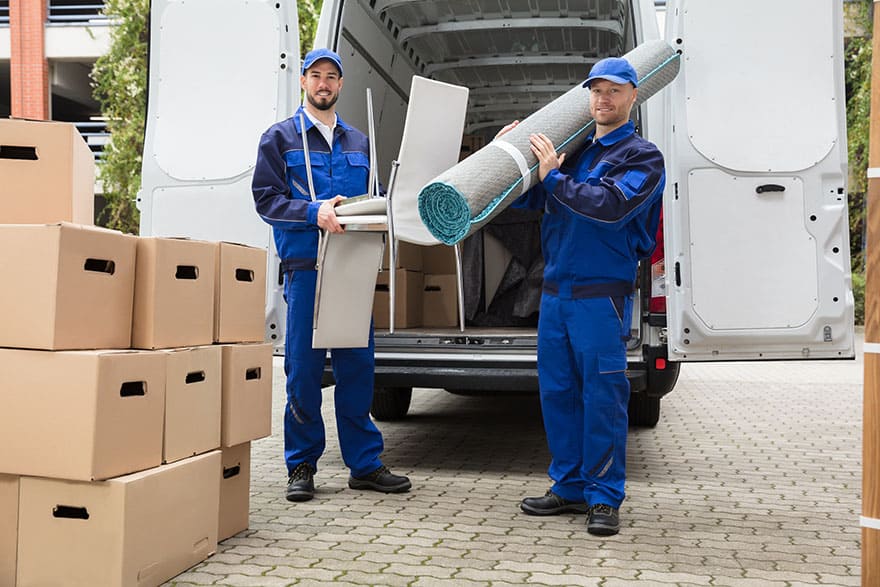Shipping Delivery Men Holding Chairs And Carpet